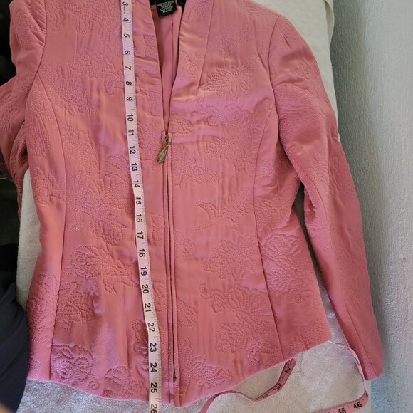 Vintage Pink silk Floral Embroidered Blazer Jacket With Full Zip & Long Sleeves - Picture 14 of 16